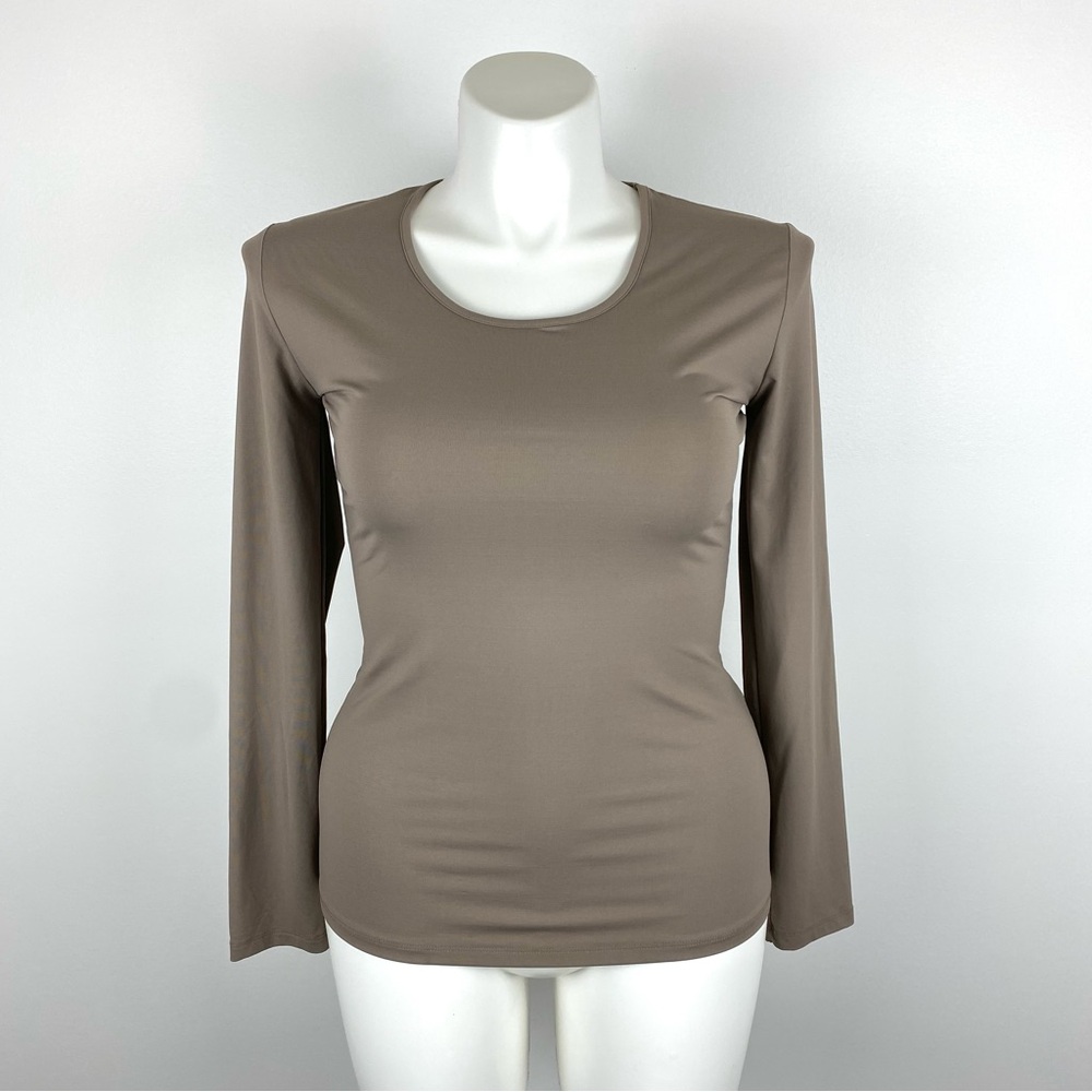 Adea Everyday Luxury Long Sleeve Scoop Neck Layering Top Tortiseshell Size 6 XL